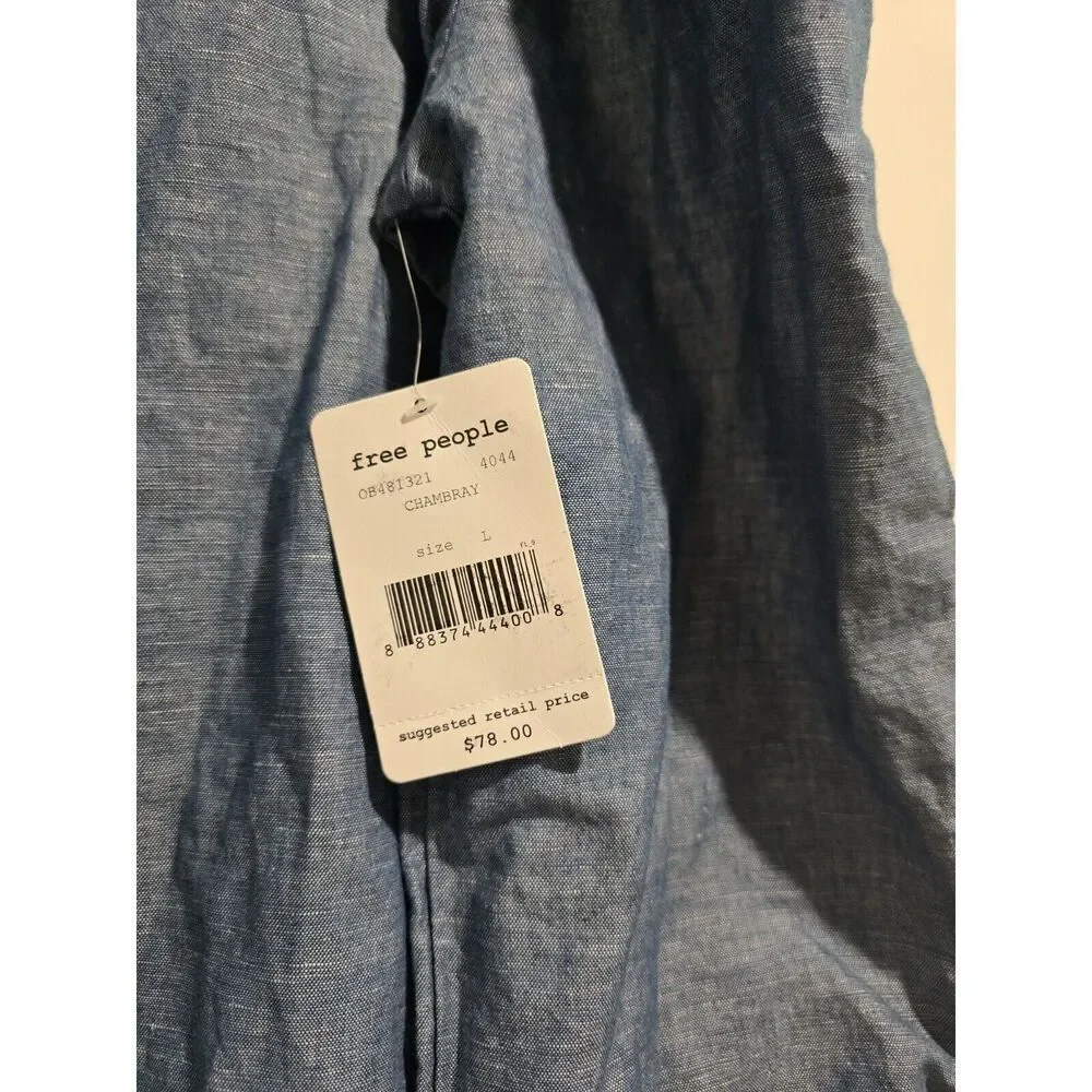 Free People Show Some Shoulder Chambray Top Size Large NWT‎
